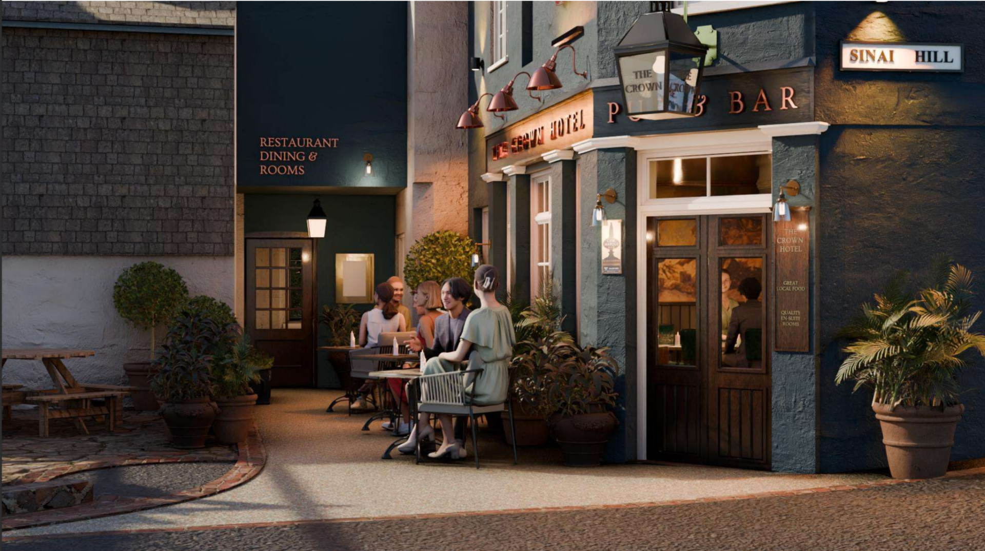 The Crown Hotel main entrance on Market Street in Lynton, North Devon
